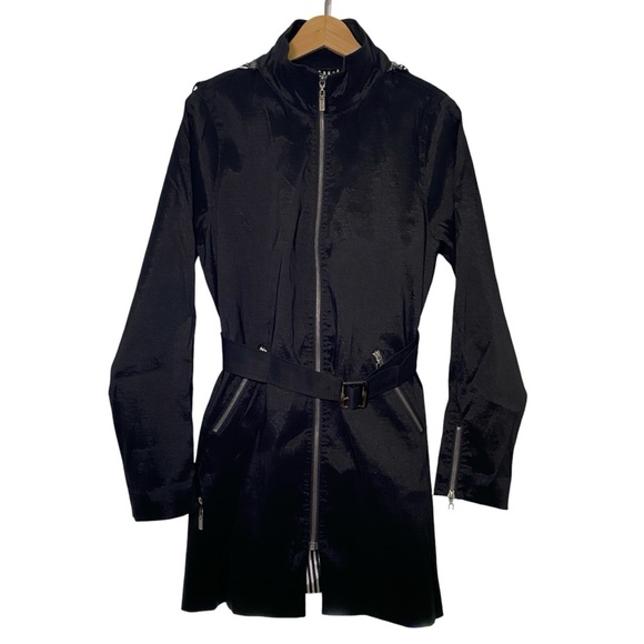 MYCRAPAC One Hoodie Rain Jacket M Black Embroidered Metallic w/ Belt Lightweight - Picture 1 of 14